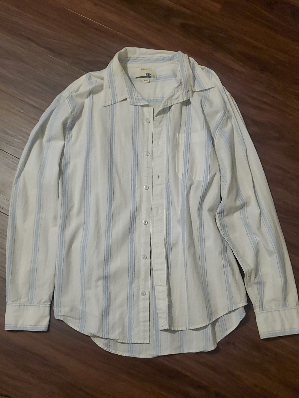 BKE White Dress Shirt with Light Blue Stripes